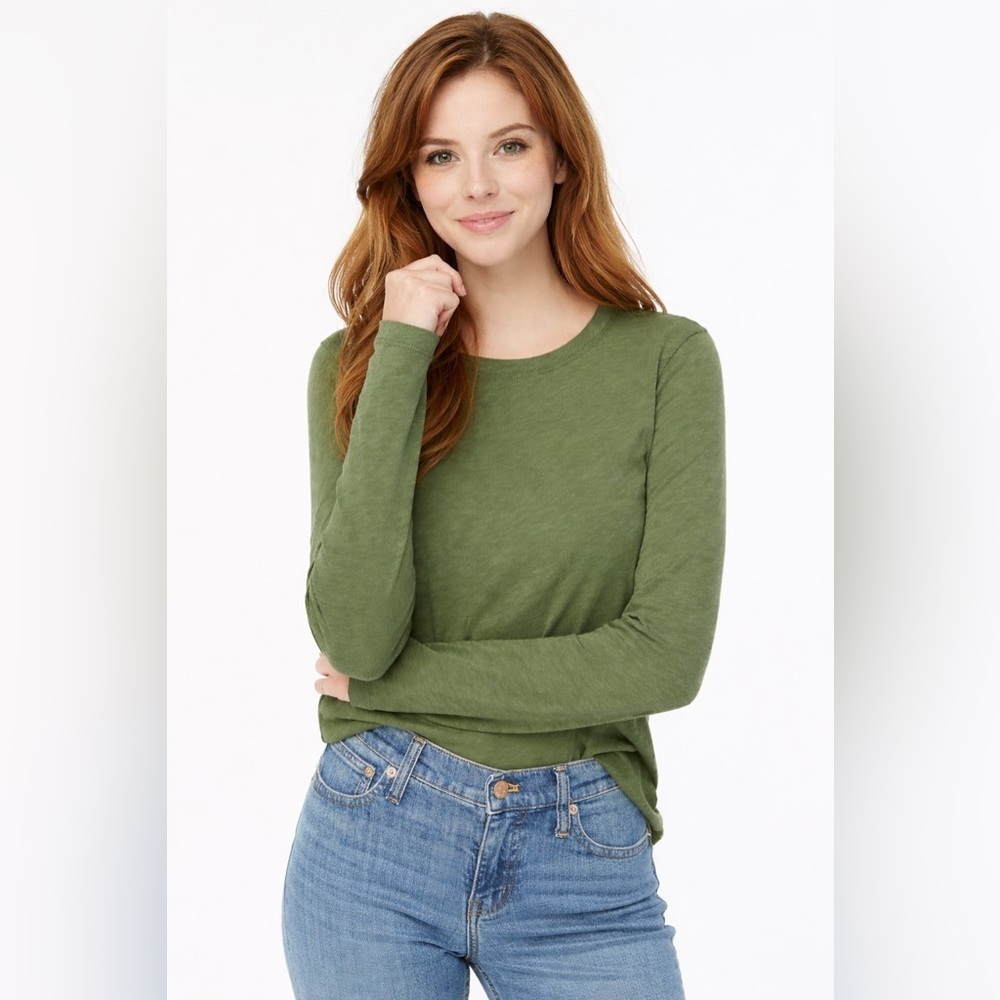 Women's J.Crew Organic Slub Long Sleeve Tee XXS Green